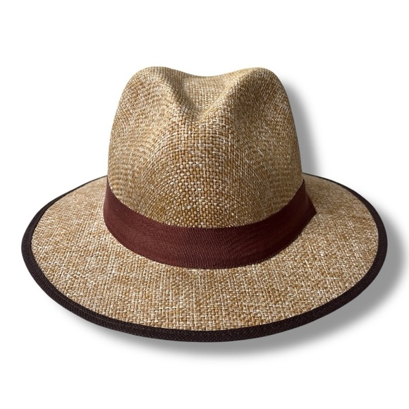 Vintage Sombreros Canotier Straw Boater Skimmer Hat w/ Brown Ribbon Sz Small - Picture 1 of 10
